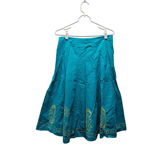 Vintage Sag Harbor Turquoise Embroidered Sequin Cotton Skirt Size 16 Art to Wear - Picture 1 of 7
